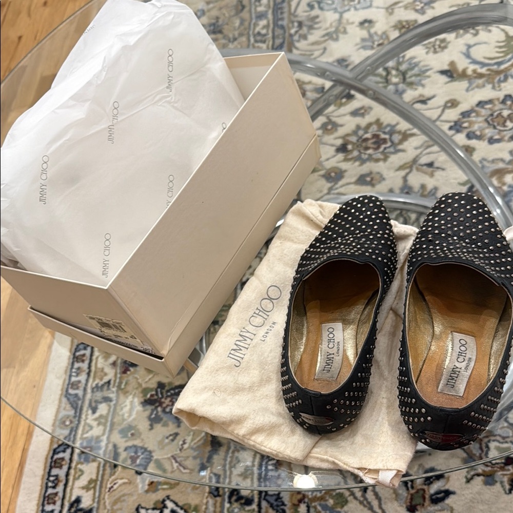 Jimmy Choo Black Flats with Woven Texture
